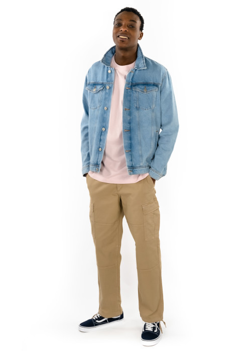 Blouson en Jean en coton bleu uni coupe droite...