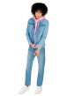 Thumbnail Blouson en Jean en coton bleu uni coupe droite col français avec poche poitrine - Image 2