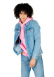 Thumbnail Blouson en Jean en coton bleu uni coupe droite col français avec poche poitrine - Image 3