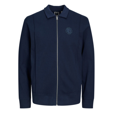 Sweat zippé en coton marine uni coupe droite...