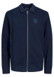 Thumbnail Sweat zippé en coton marine uni coupe droite avec col français en points Jersey