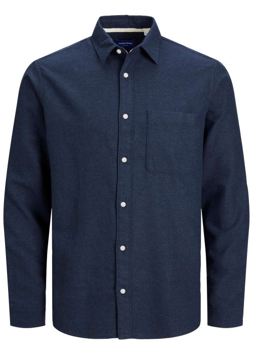 Chemise marine unie coupe regular avec col français et poche plaquée poitrine