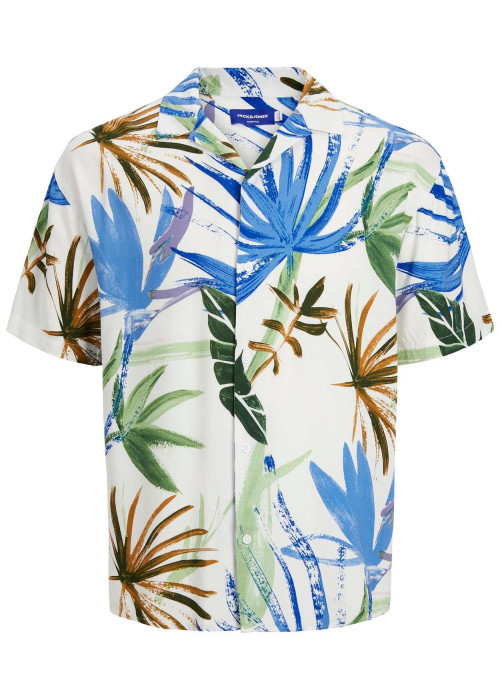Chemise blanche imprimé coupe regular fit avec col cubain et imprimé floral
