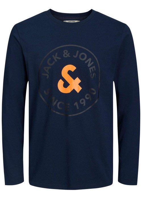 Pyjama Long marine fantaisie coupe fermée avec col rond et logo imprimé poitrine