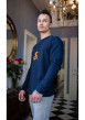 Thumbnail Pyjama Long marine fantaisie coupe fermée avec col rond et logo imprimé poitrine - Image 4