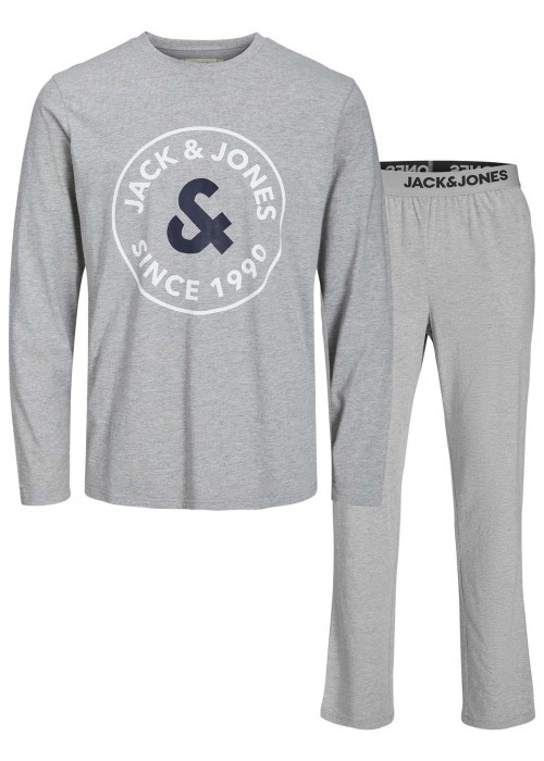Pyjama Long gris uni coupe fermée avec un col rond et des manches longues