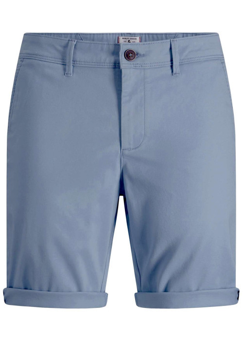 Short Chino bowie en coton bleu uni avec une coupe droite et un ourlet aux cuisses