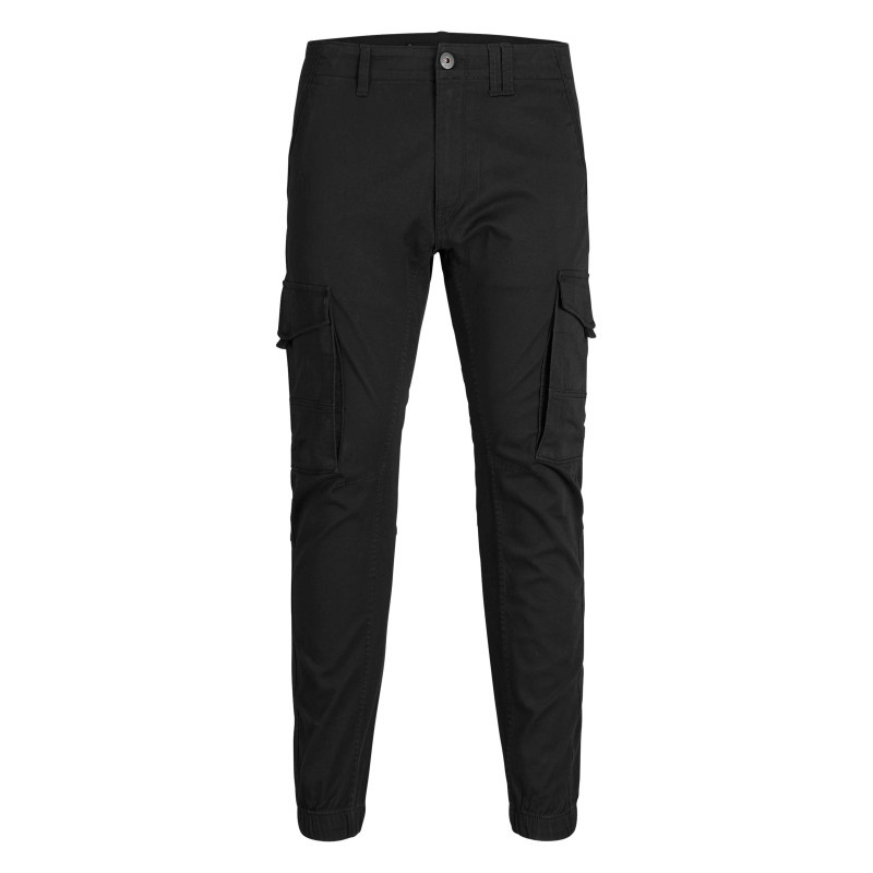 Jack & Jones - Pantalon Cargo En Coton Mélangé Noir Uni Coupe Slim Et Poches Aux Cuisses - Noir