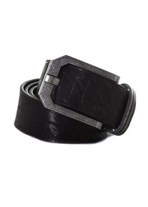 Ceinture en cuir noire unie avec une boucle en métal effet rouillé