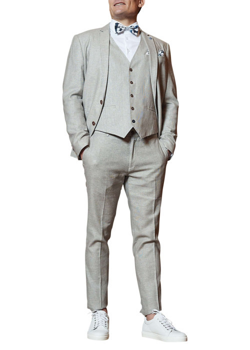Blazer beige uni coupe ajustée avec un col cubain et des poches latérales