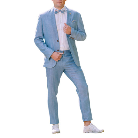 Blazer bleu uni coupe ajustée col cubain et des...