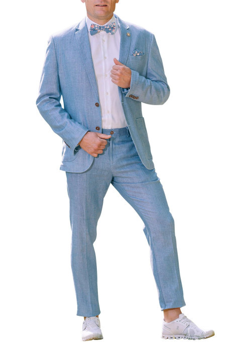 Blazer bleu uni coupe ajustée col cubain et des manches longues