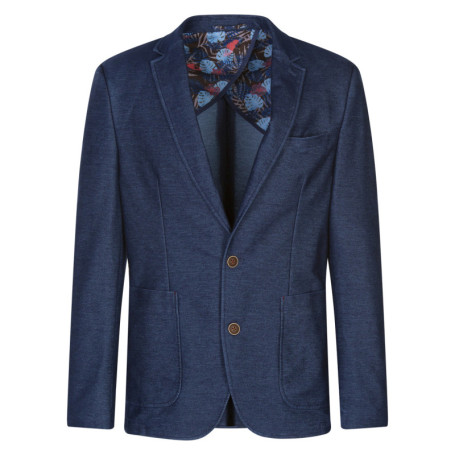 Blazer indigo chiné avec une coupe ajustée col...