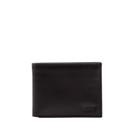 Portefeuille en cuir noir uni avec nom et logo...