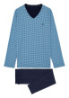 Thumbnail Pyjama long en coton bleu imprimé géométrique coupe fermée col v