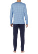 Thumbnail Pyjama long en coton bleu imprimé géométrique coupe fermée col v - Image 2