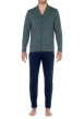 Thumbnail Pyjama long en coton marine imprimé géométrique coupe droite col camp