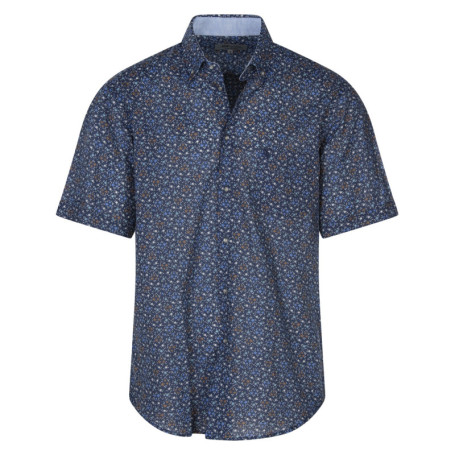 Chemise en coton bleu fleurie avec un col...