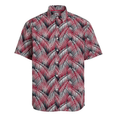 Chemise rouge en coton imprimée de palme, coupe...
