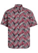Thumbnail Chemise rouge en coton imprimée de palme, coupe ajustée col américain et à manches courtes