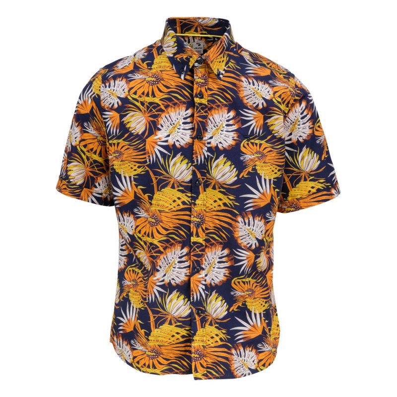 J & Joy - Chemise Marine En Coton Imprimée De Palmes Coupe Ajustée Et à Manches Courtes - Marine