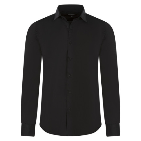 Chemise noire unie à coupe ajustée col italien...