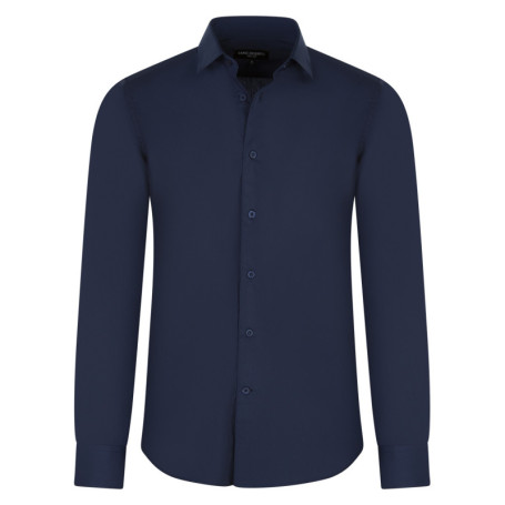 Chemise marine unie à coupe ajustée col italien...