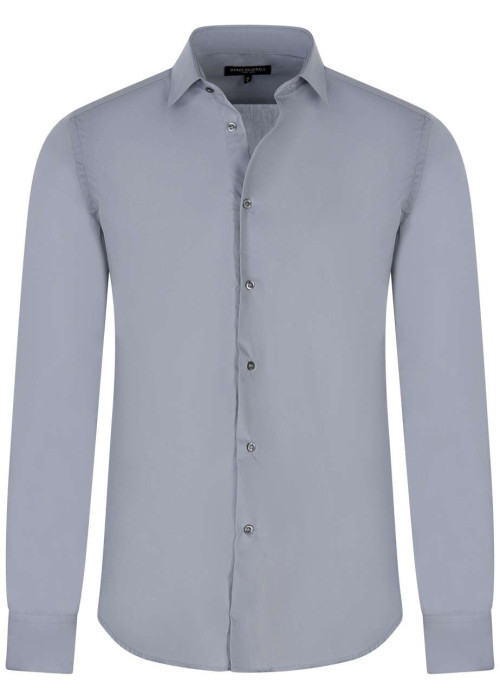 Chemise grise unie avec une coupe ajustée un col italien et des manches longues