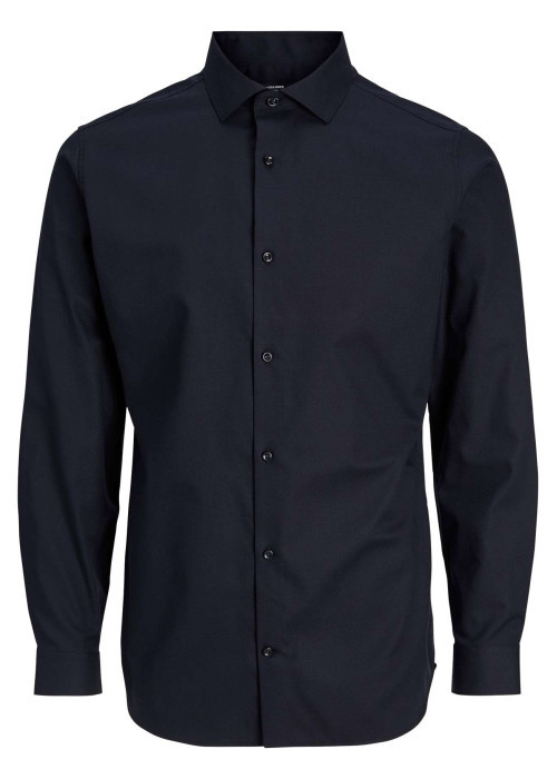Chemise en coton noire unie avec un col italien et une coupe slim