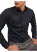 Thumbnail Chemise en coton noire unie avec un col italien et une coupe slim - Image 4