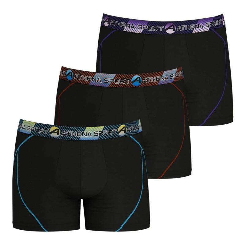 Athéna - Lot De 3 Boxers Noirs Unis à Coupe Droite Et Taille élastiquée Au Nom De La Marque - Noirs