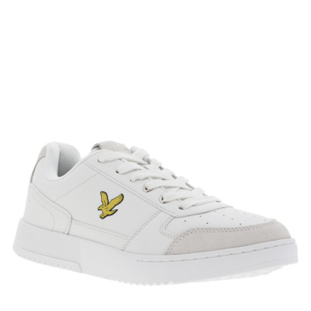 Sneakers en cuir blanc et empiècements beige à...