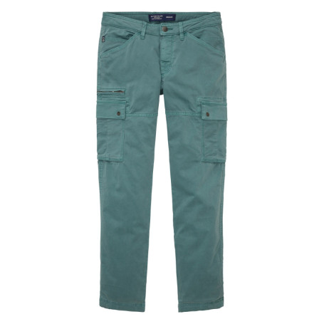 Pantalon cargo en coton vert uni à coupe droite...