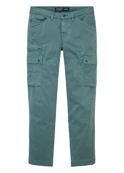 Pantalon cargo en coton vert uni à coupe droite et taille intermédiaire