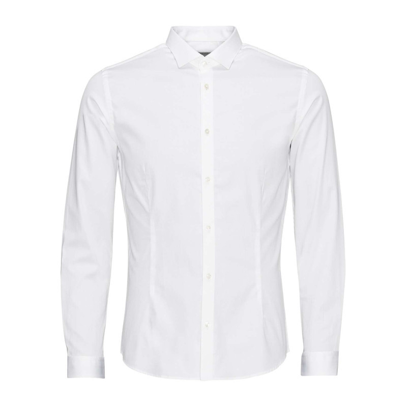 Premium By Jack & Jones - Chemise Blanche Unie à Coupe Ajustée Col Italien Et à Manches Longues - Blanche Premium By Jack & Jones - Chemise Blanche Unie à Coupe Ajustée Col Italien Et à Manches Longues - Blanche