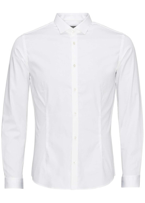 Chemise blanche unie à coupe ajustée col italien et à manches longues