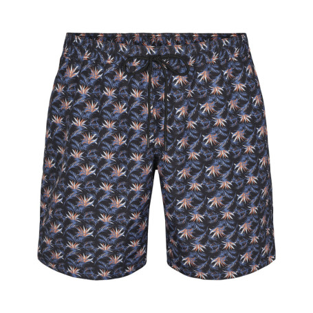 Short de bain noir slippé à motif tropical...