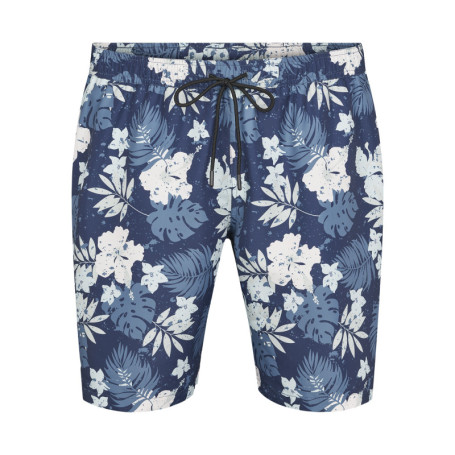 Short de bain bleu et blanc à motif tropical et...