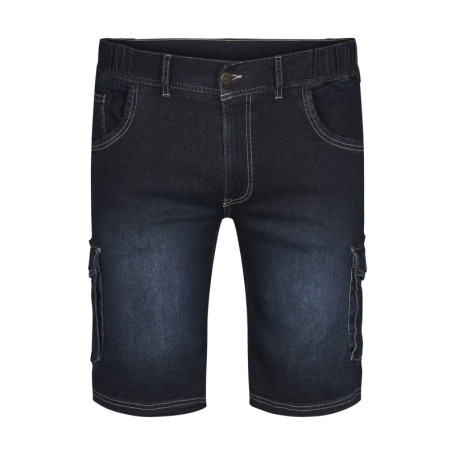 Short Cargo en jean de coton indigo uni aux...