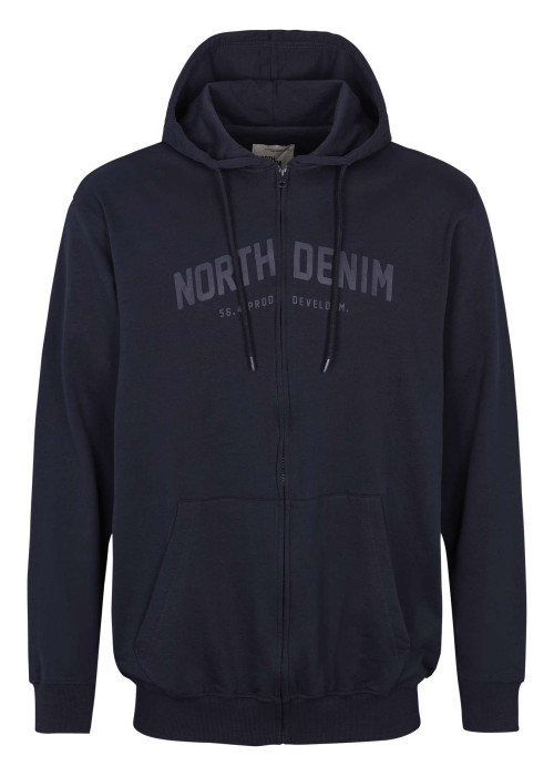 Cardigan zippé à capuche uni marine en coton et 2 poches latérales