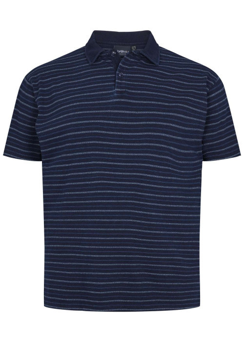 Polo en coton marine rayé col uni à 2 boutons et à manches courtes