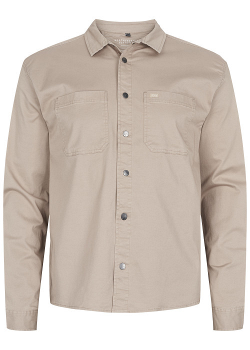 Surchemise en coton beige unie col italien et à...