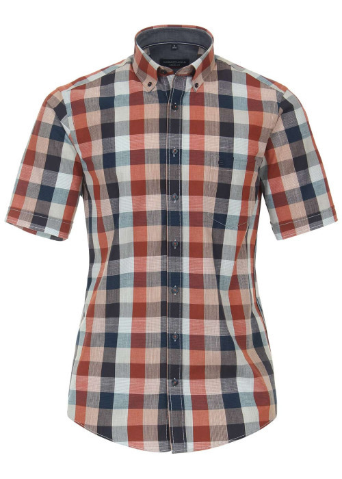 Chemise en coton oranges avec un imprimé carreaux et un col américain