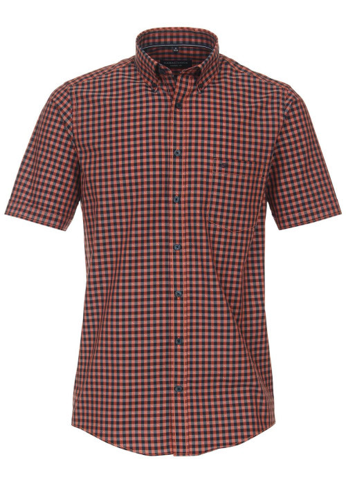 Chemise en coton brique et marine à carreaux avec un col américain