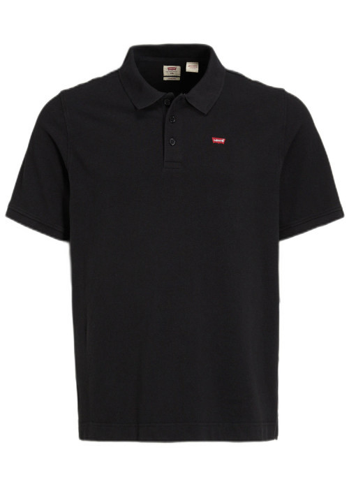 Polo en maille piquée de coton noir uni à col...