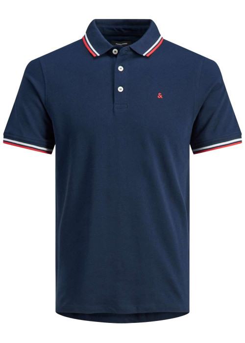 Polo Paulos en coton maille piquée marine à coupe droite et col boutonné