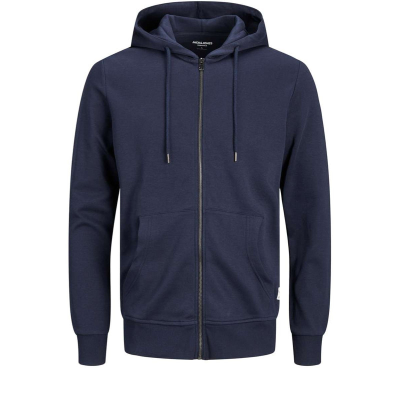 Jack & Jones + - Sweat à Capuche Marine En Coton Mélangé Avec Une Coupe Et Un Zip De Fermeture - Bleu