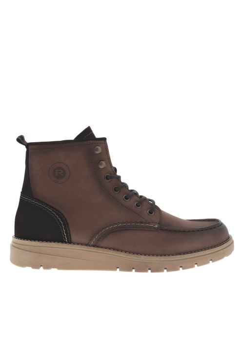 Bottines en cuir patiné marron à semelle style sneakers semi-compensée et à lacets enduis