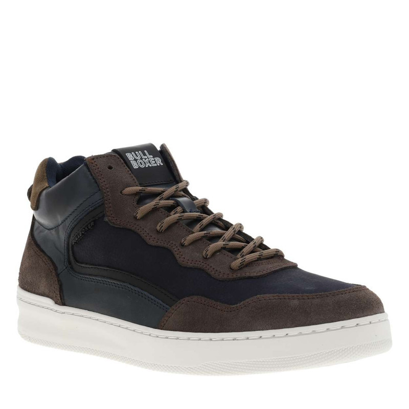Bullboxer - Baskets Montantes Divers Cuir Bleu Marine Et Taupe à Semelle Sneakers Plate Et à Lacets Ronds Tressés - Bleu Marine