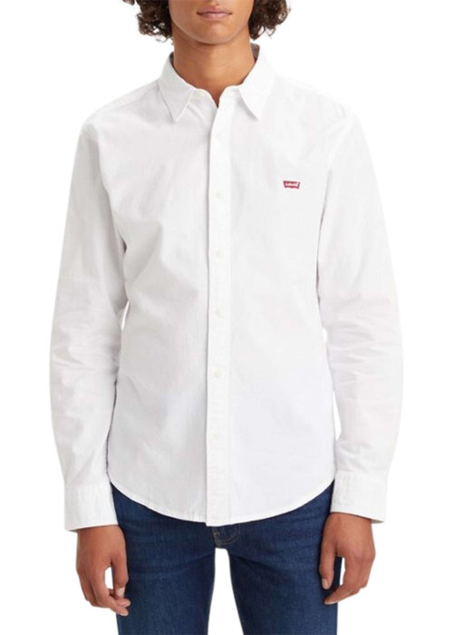 Chemise blanche en coton unie avec une coupe ajustée et un col français